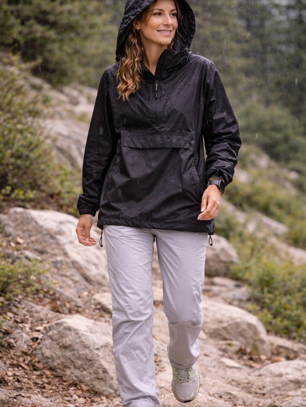 Outdoor Ventures Black Rain Jacket Windbreaker Pullover XL Hooded